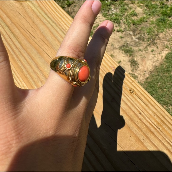 Vintage 14k fp gold coral moghul style cocktail ring size 7 - Picture 7 of 7